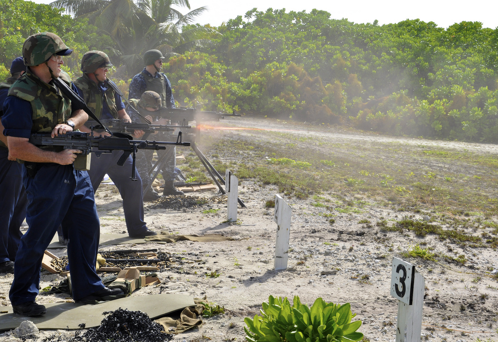 Sailors engage in a live-fire training exercise at the British Indian Ocean Territory firing range. Photo:  U.S. Pacific Fleet (CC BY-NC 2.0) 