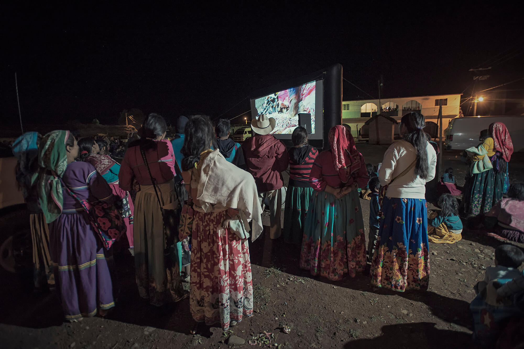 One of the first showings of "Huicholes: The Last Peyote Guardians" was in San Andrés Cohamiata-Tatei Kie, where the elders requested Director Hernán Vílchez to make the film. (Credit: José Andrés Solórzano) 