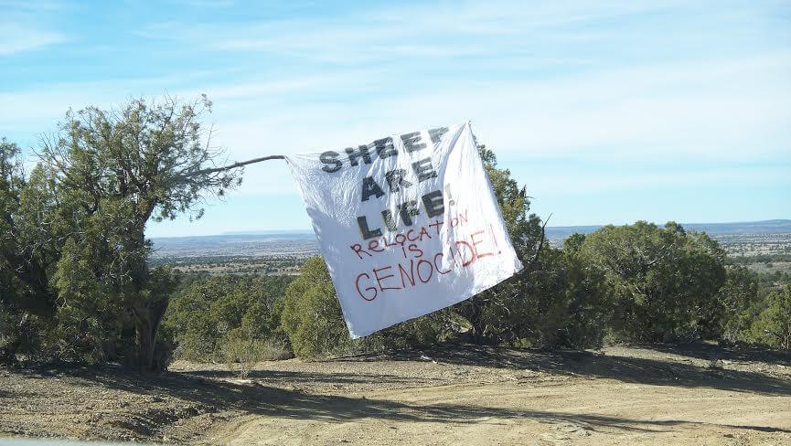 A banner that was displayed on Black Mesa during the impoundments in October. (WNV / NaBahe Kateny Keediniihii)