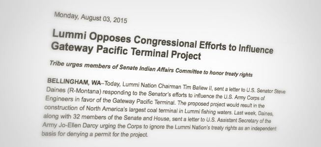 Excerpt from August 3, 2015 Lummi Nation press release posted on Eastside Business Free Press Release Site