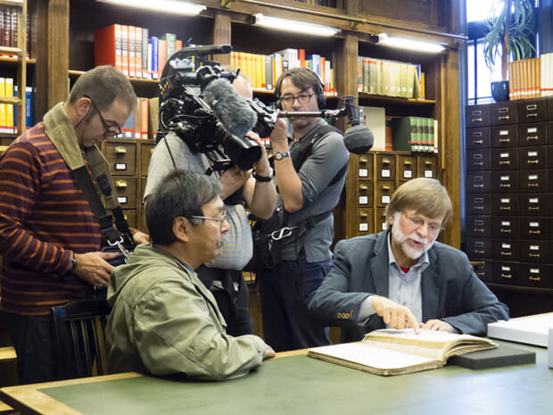 Johannes Lampe and Hartmut Lutz at the Museum of Ethnology, Hamburg.  (Photo by France Rivet)