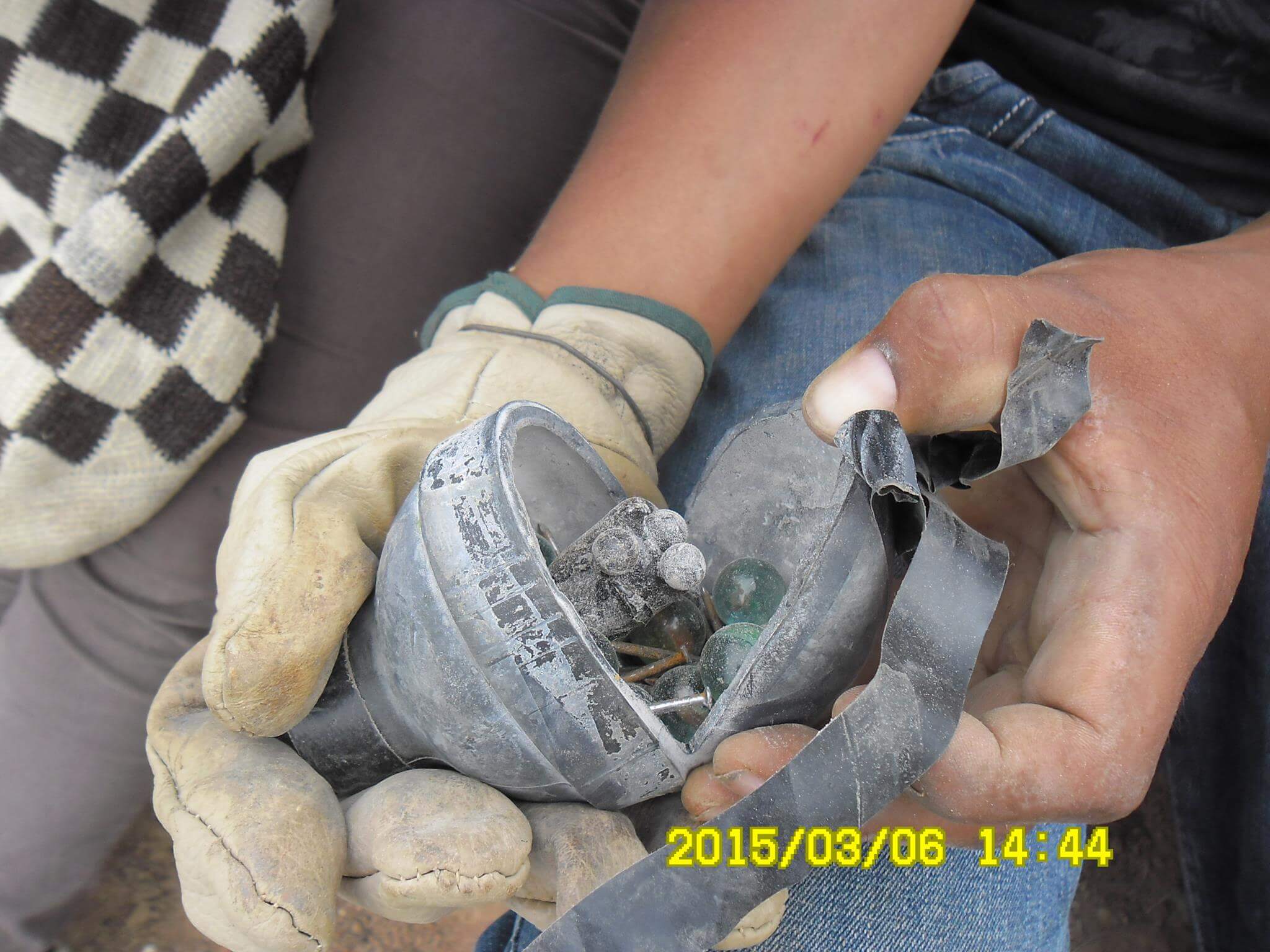 Example of a home made bomb used by the riot squad in 2015. Archival Photo by a Nasa activist