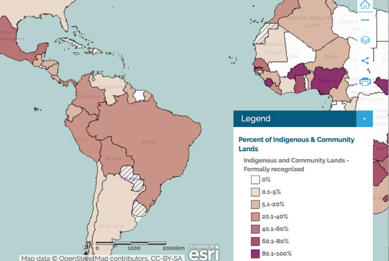 LandMark map: National level percentage of formally recognized Indigenous and Community lands