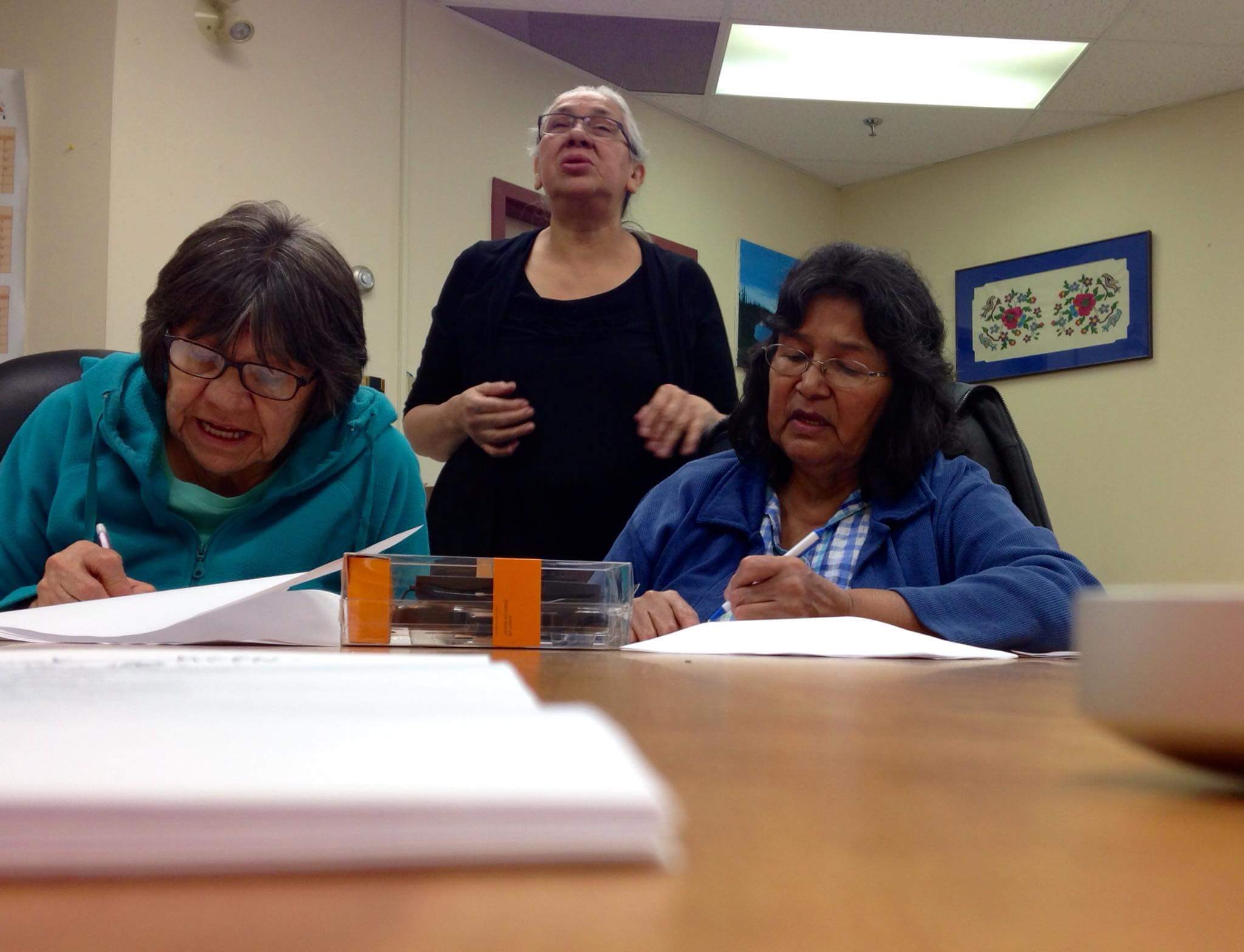 Moose Cree elders working on the talking dictionary. Photo courtesy of Anna Luisa Daigneault, Living Tongues Institute for Endangered Languages.